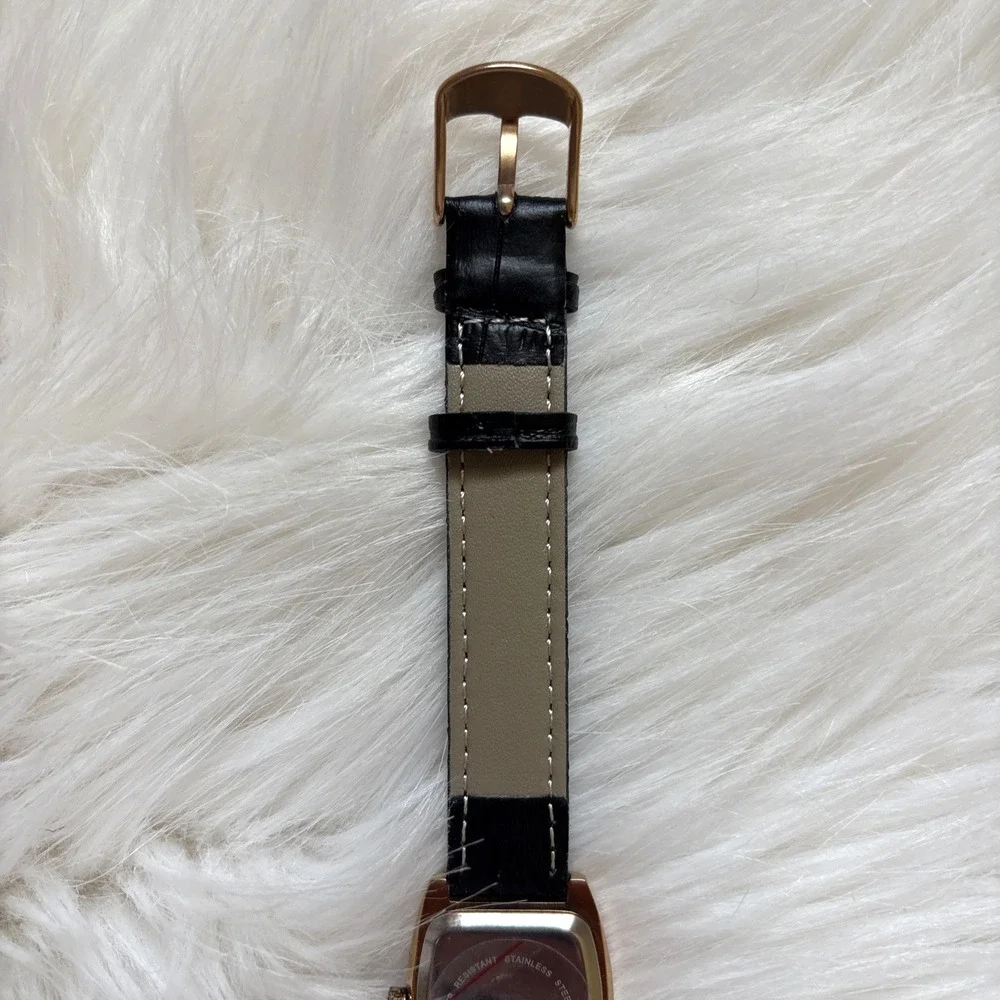 Stauer Debutante Watch Womens Rose Gold Tonneau Crystals Leather Band Classic